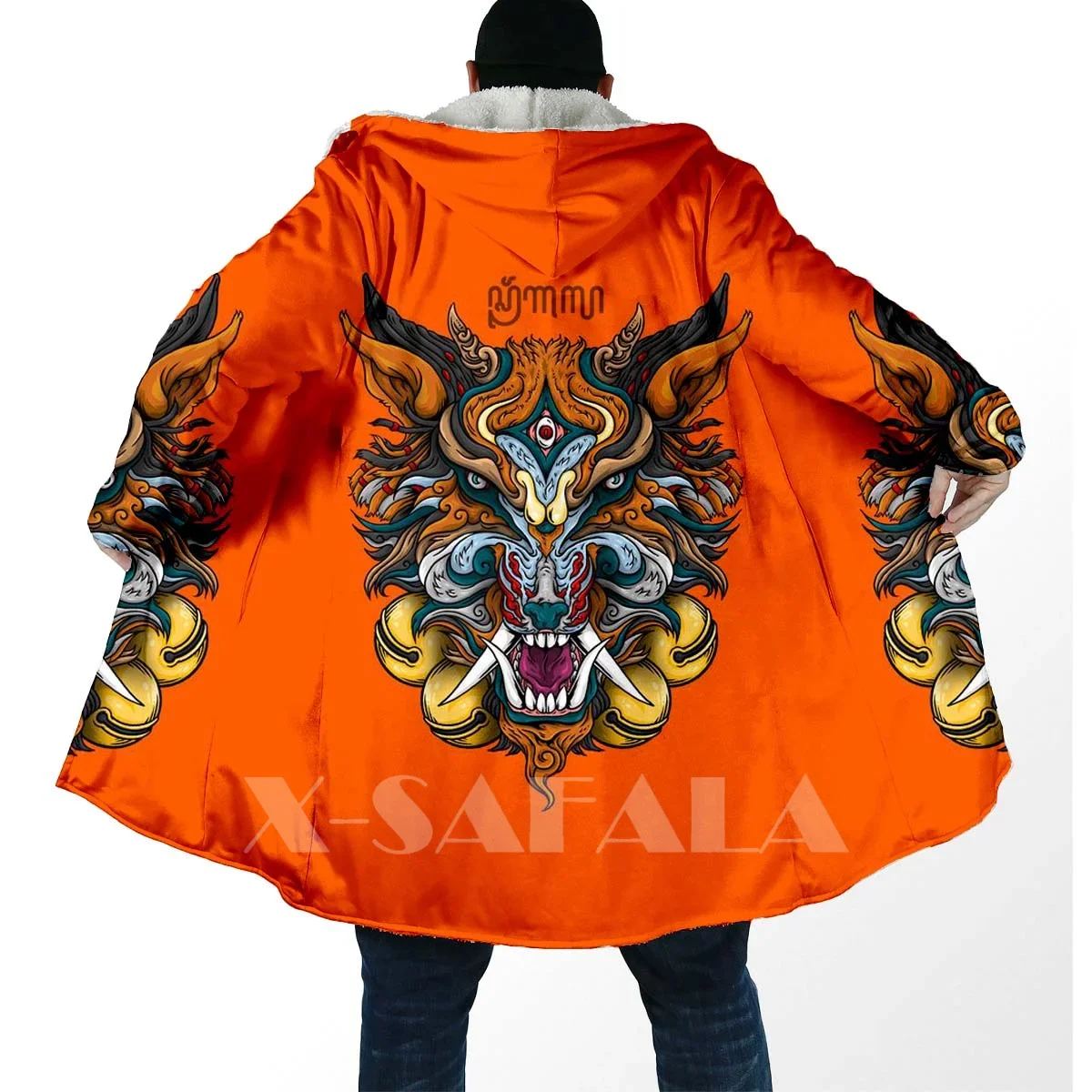 Thick Warm Hooded Cloak for Women Men Samurai Mask Tattoo Ninja Overcoat Coat  Windproof Fleece Cape Robe Hooded Blanket-20