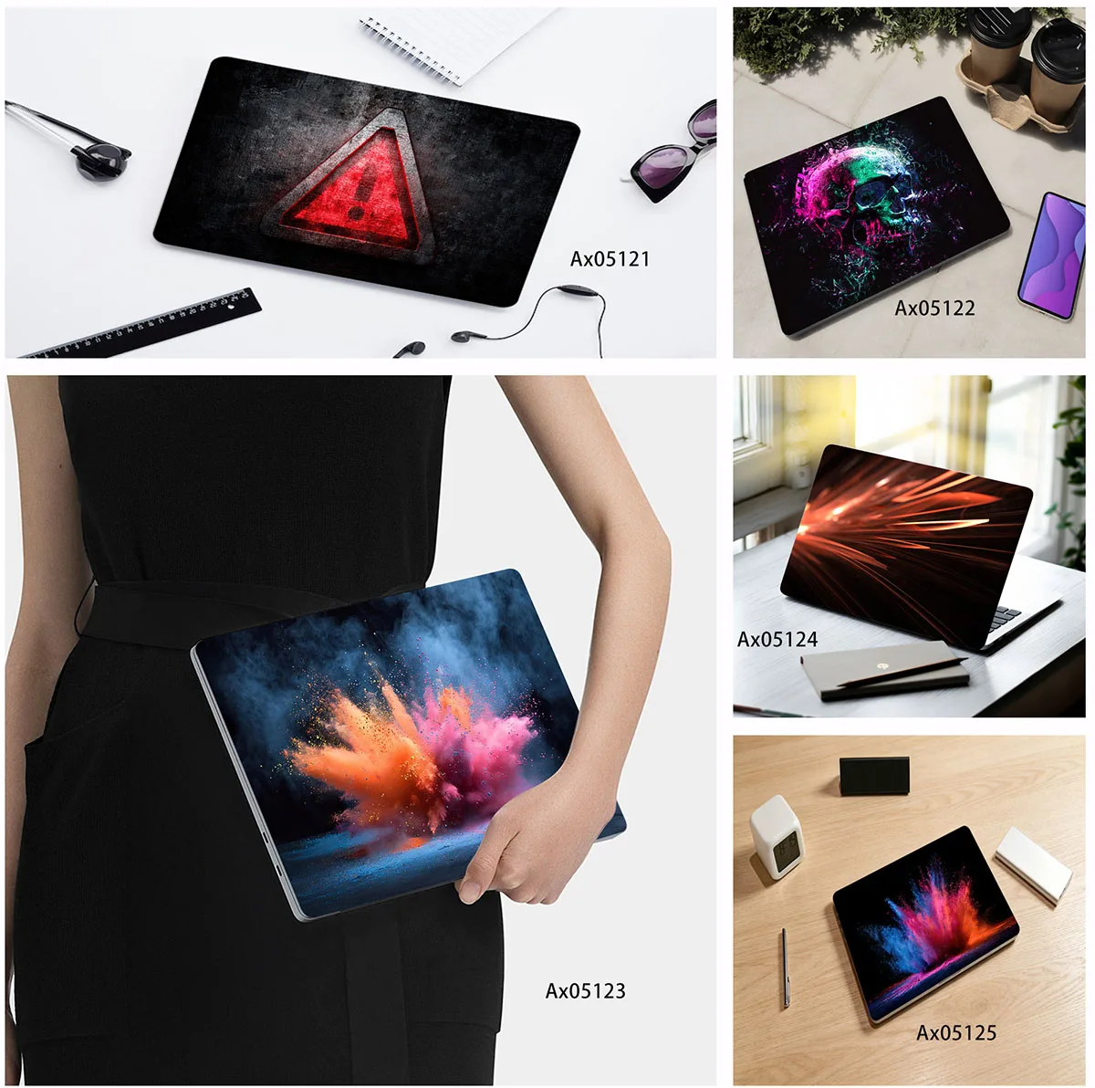 2 Sheets/pack Dark Grunge Warning Sign Laptop Stickers Collection Cut-to-Size Stickers for Laptop Protection & Aesthetic Crafts
