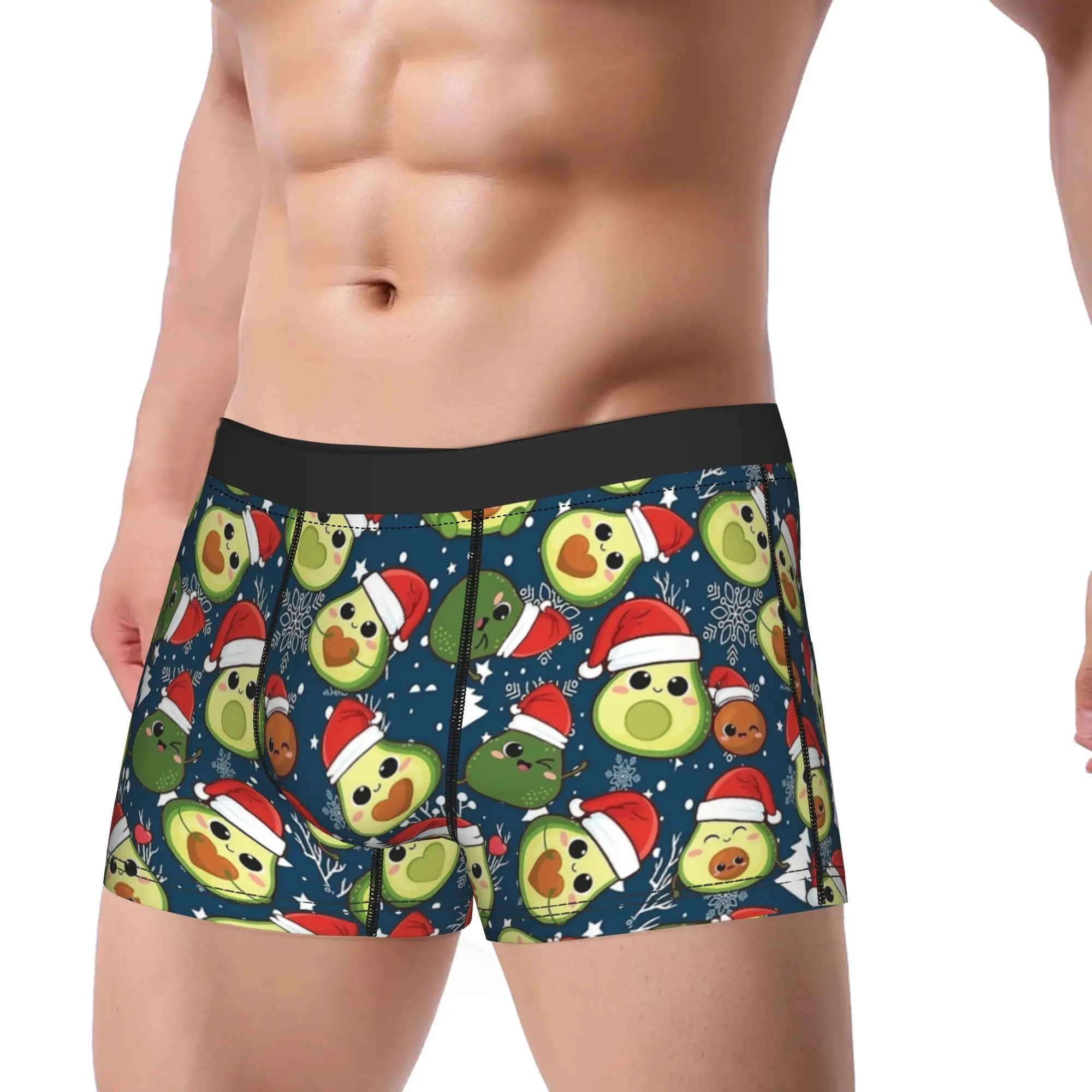 

Kawaii Christmas Avocado Underwear Men Panties Customs Elastic Boxer Shorts Hot Sale Shorts Briefs Big Size 2XL