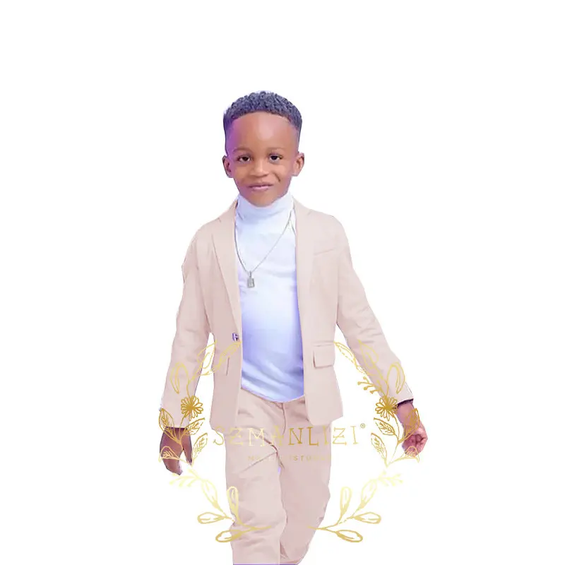 Handsome Boy Suits Set Formal Wedding Tuxedo Notched Lapel 2 Piece Light Purple Party Dress Kids Blazer Pants Costume