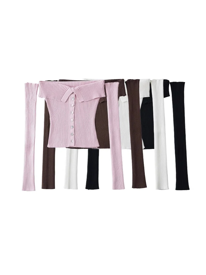 

Detachable Sleeve Knitted Sweater Women Pullovers Sexy Fall Lace-Ups High Collar Patchwork Knitwears Stylish Contemporary Punk