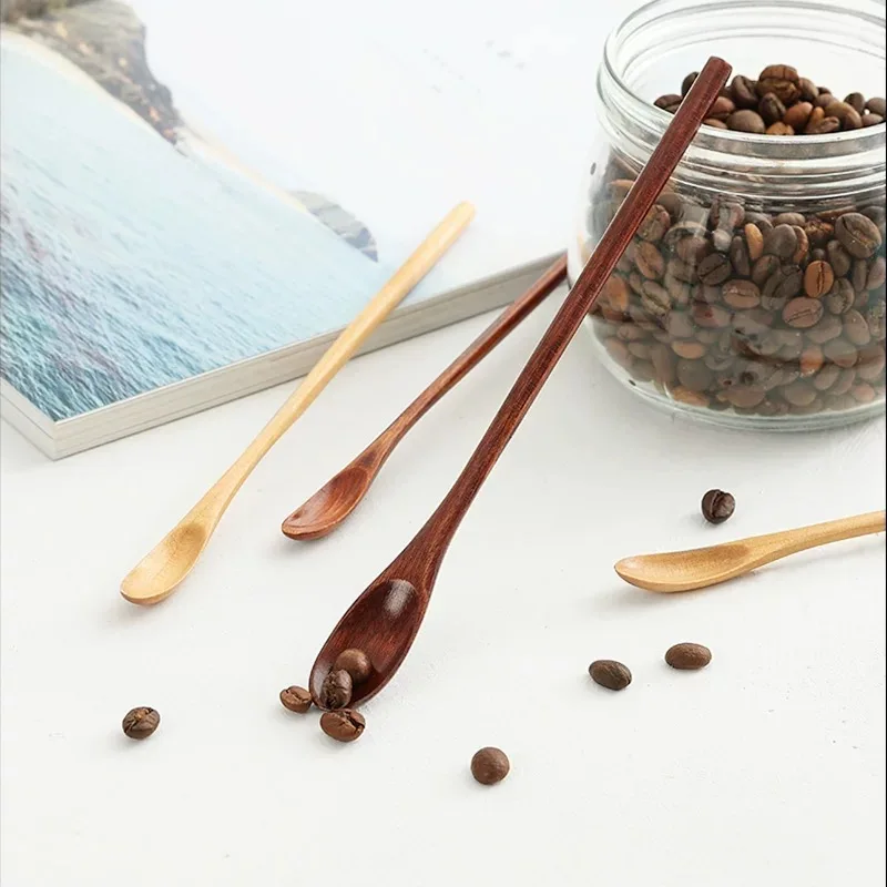 

Wooden Stirring Spoon Household Honey Milk Dessert Spoon Long-Handled Spoon Milk Tea Stirring Stick Small Spoon
