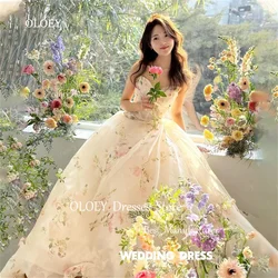 OLOEY Exquisite Floral Prom Dresses Korea Wedding Photoshoot Party Gowns Sweetheart Sleeves A-Line Floor Length Evening Dresses