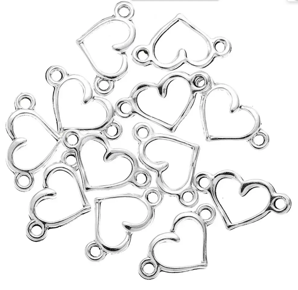 100pcs 14.5x8mm 5 Colors Hollow Heart Charms Pendant connector For Jewelry Making DIY Jewelry Findings F0020