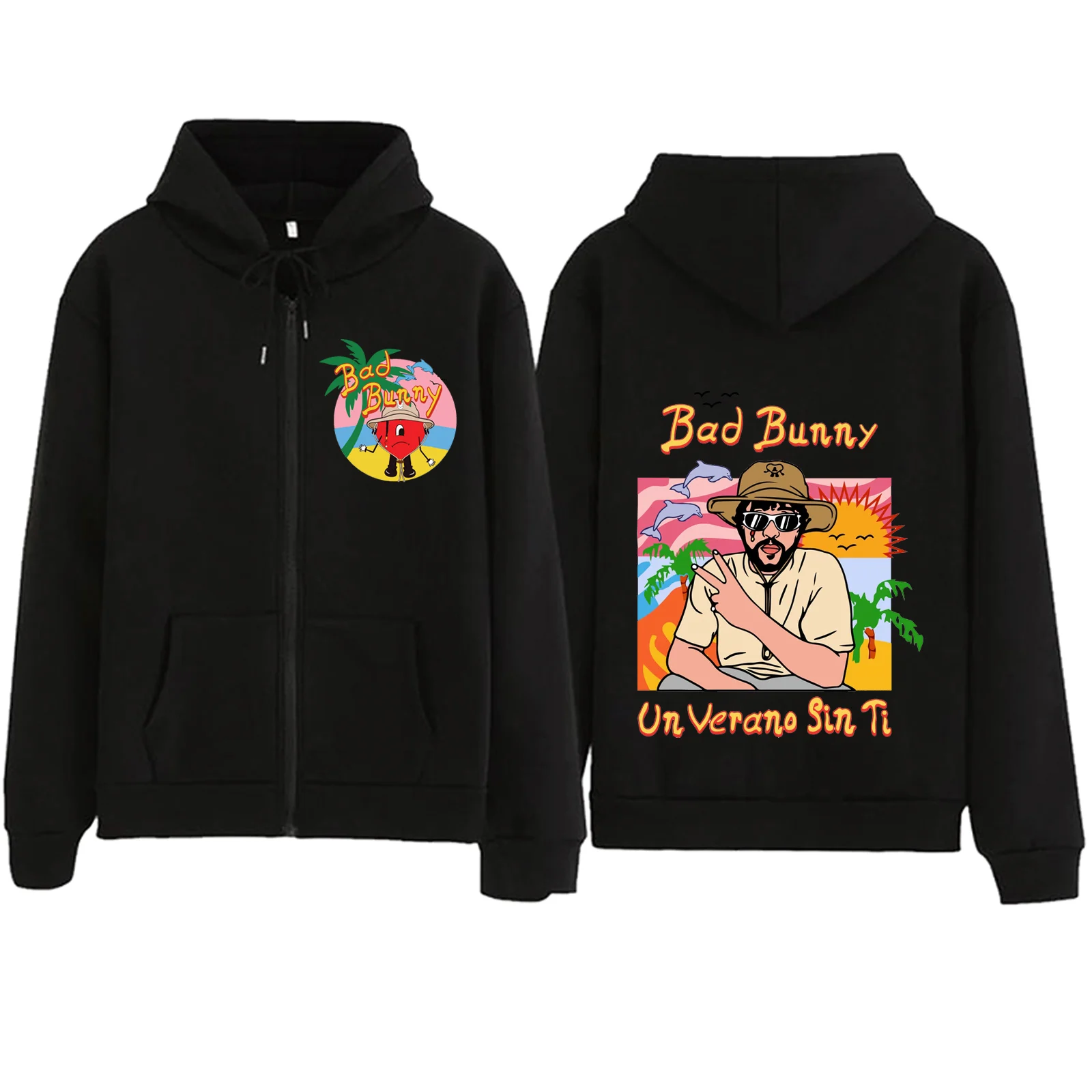 Un Verano Sin Ti Bad Bunny 2024 Zipper Hoodie Harajuku Pullover Tops Streetwear Unisex Music Fans Gift V-Neck Sweatshirts