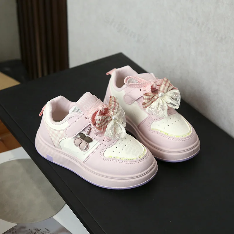 Girls' Casual Flats 2026 New Fashion Bowknot Comfortable Round Toe Soft Children's Sport Shoes Outdoor Non Slip Walking Sneakers