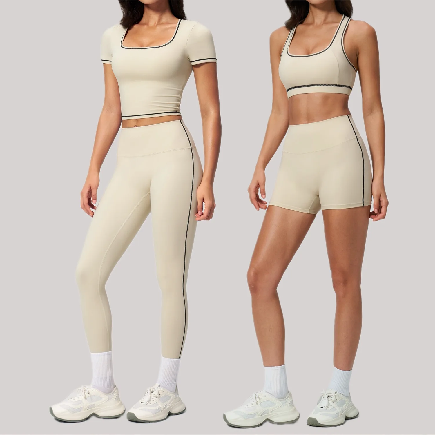 

Yoga Set 2PCS Women's Short Sleeves Workout Clothes Gym Legging Fitness Bra Athletic Wear Female Quick Dry Shockproof Sports Set