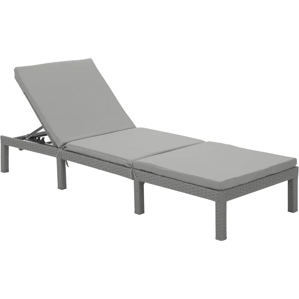 

Chaise Lounge Ourdoor,Tanning Chair with 5 Adjustable Backrest, Patio Lounge Chair for Outside Poolside Beach Pool Grey