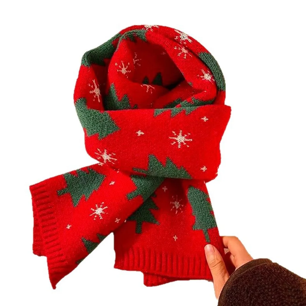 Medium Long Scarf Windproof Reindeer Tree Scarf Christmas Scarf Medium-Long For Christmas Gatherings Daily Commuting Men