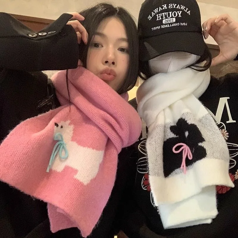 

Женский шарф, корейский мультяшный кролик, щенок, кавайный бант, милые милые шарфы, зимние утолщенные теплые мягкие шарфы высокого качества для девочек