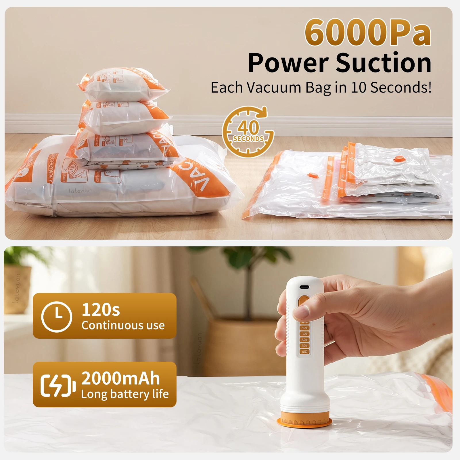 Lalayuan Portable USB Rechargeable Electric Mini Air Pump for Vacuum Storage Bags