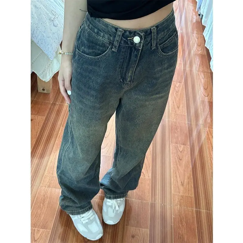 여성용 플레어 진스 스택드 러플 플리츠 드레이프 슬릿 비대칭 디테일 사이드 팔라조 드레이피 플루이드 스타일리시 시크 스트레치