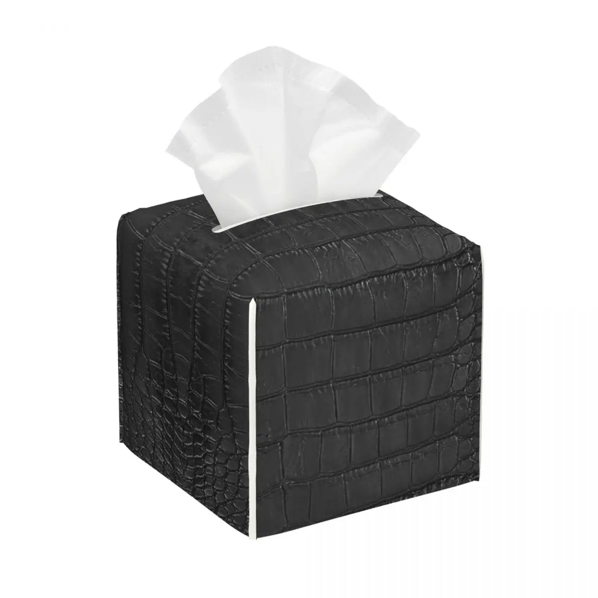 Custom Black Alligator Skin Leather Print Facial Tissue Box Cover Square PU Leather Tissue Box Holder for Car Toilet