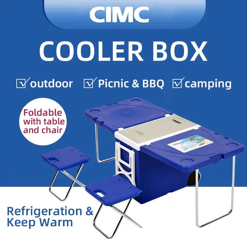 Portable folding picnic double with table and chairs rolling cooler box picnic camping outdoor folding cooler