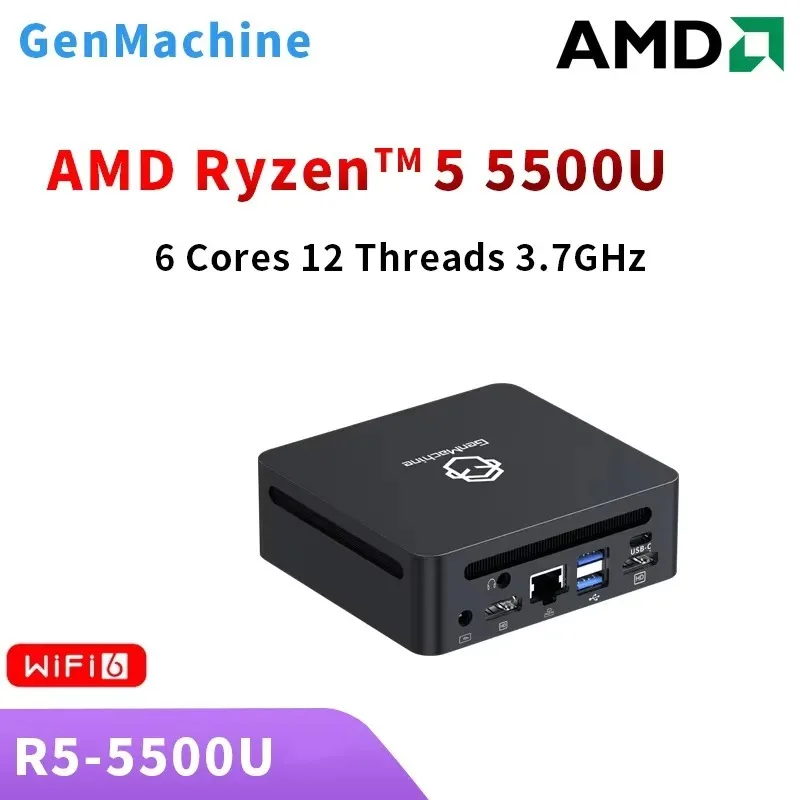 GenMachine Mini PC Ren5000 5500U AMD Ryzen5 5500U CPU  Windows 11 DDR4 64GB 3200Mhz WiFi6 business office computador