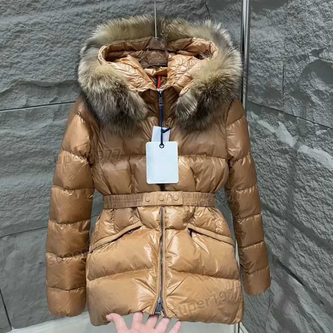 Womens Designer Jacket winter Down jackets fur coats real raccoon hair collar warm fashion parkas with belt lady cotton coat