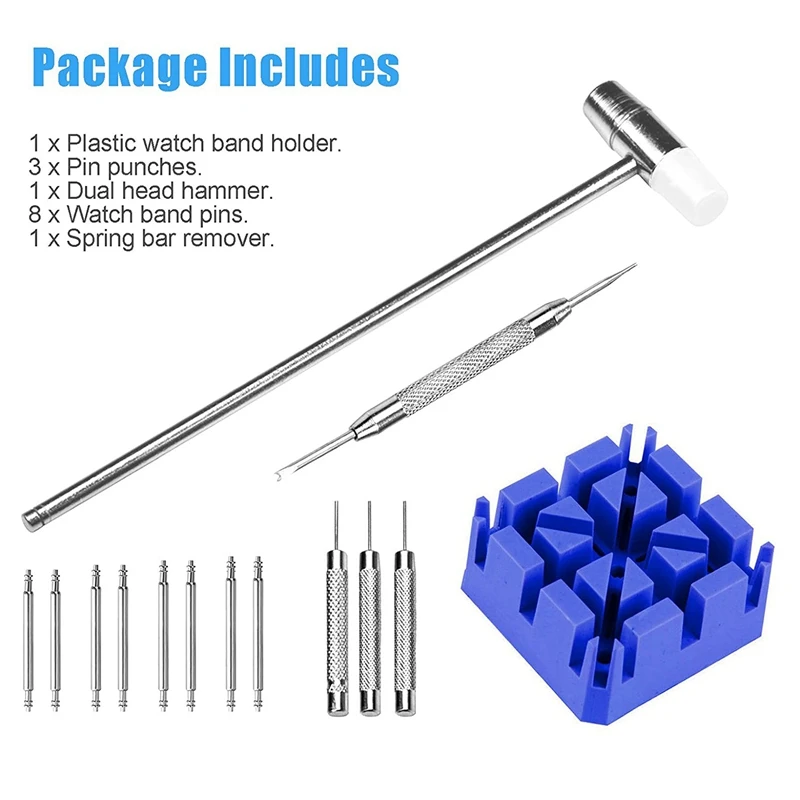 Assista Repair e Remoção Tool Set, Band Link Remover, Martelo Soco Pins, Assista Strap Holder, Strap Lever Kit, 14pcs