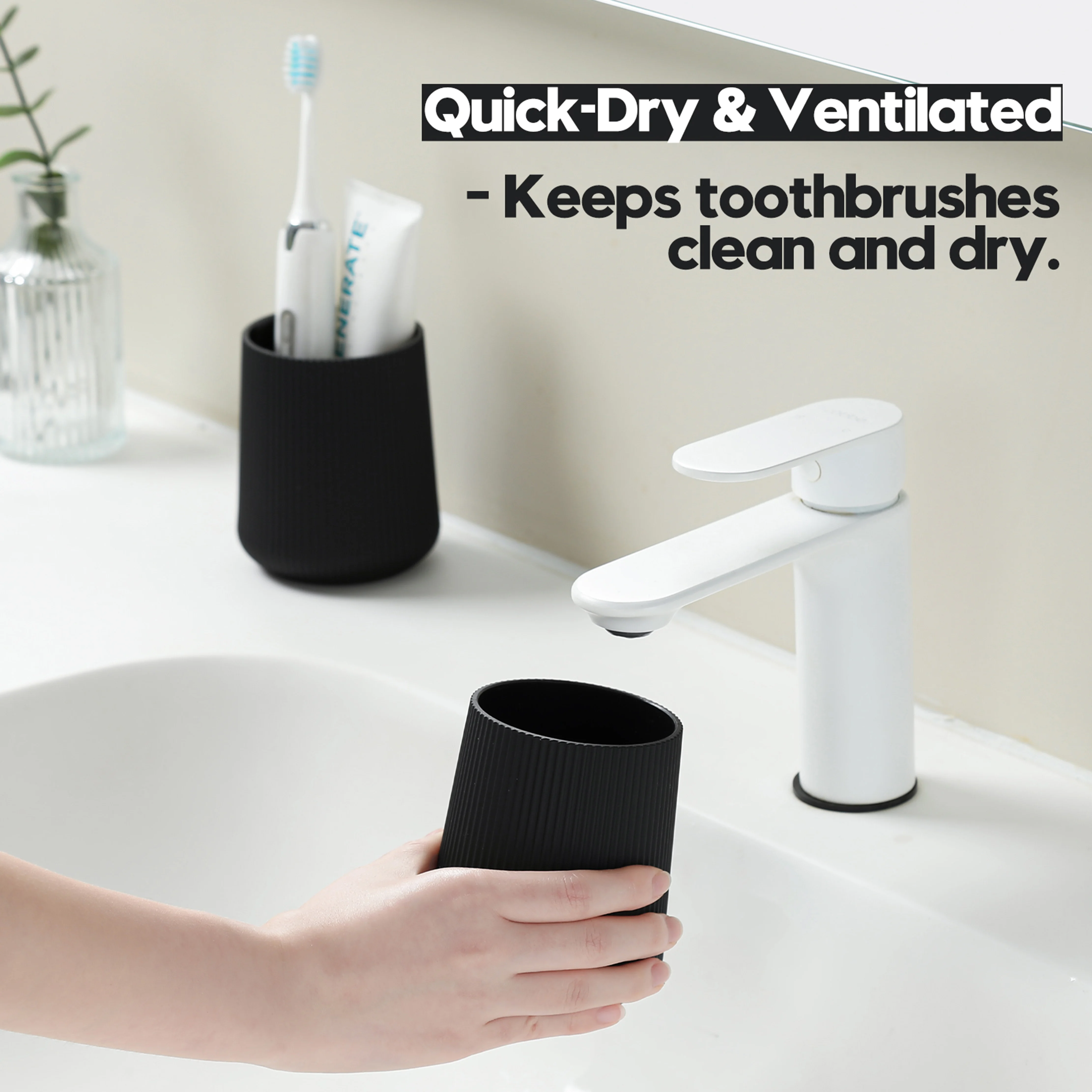 Plastic Toothbrush Holder Toothpaste Organizer Vertical Striped Non Slip Bathroom Countertop Storage Cup Accessories