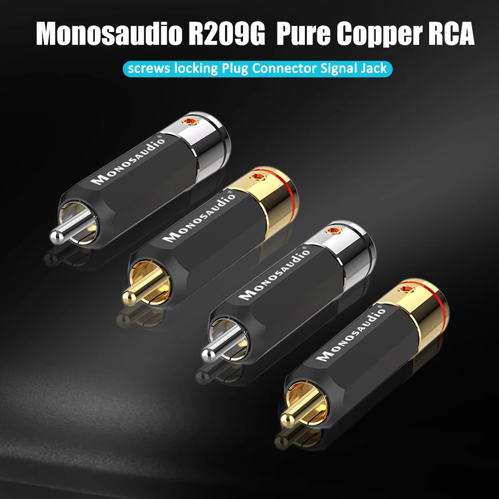 Monosaudio R209G Pure Copper RCA Rhodium plated Unsolder version Pure Copper RCA screws locking Plug Connector Signal Jack