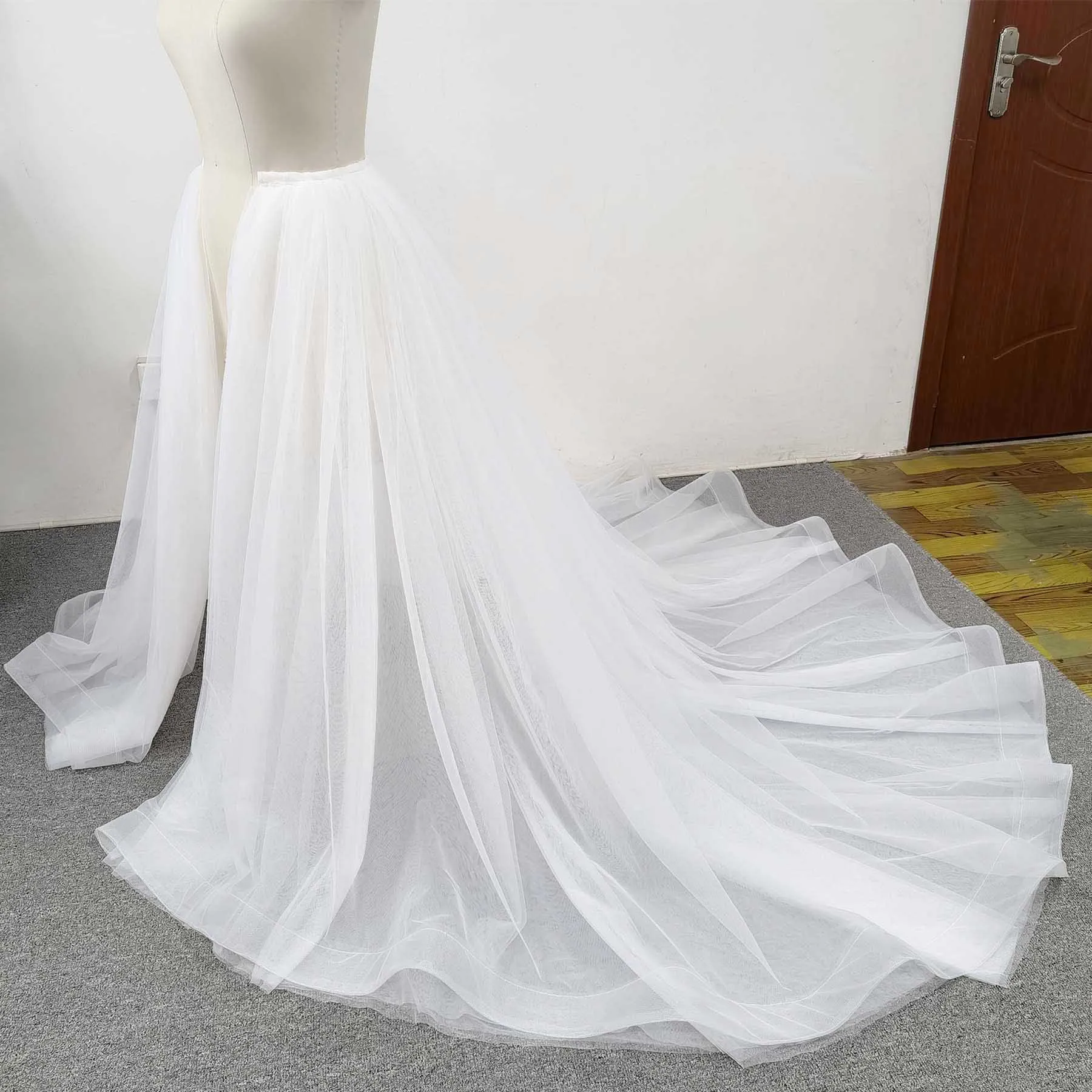 Saia De Casamento De Tule De Marfim Com Trem Removível, Boho Bridal Overskirt, Vestidos De Noite, Destacável, 4 Camadas