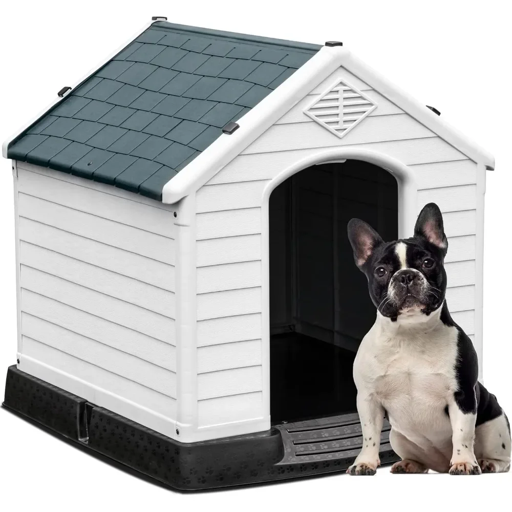 

28.5'' Plastic Dog House Outdoor Indoor Doghouse Puppy Shelter Water Resistant Easy Assembly Sturdy Dog Kennel with Air Vents