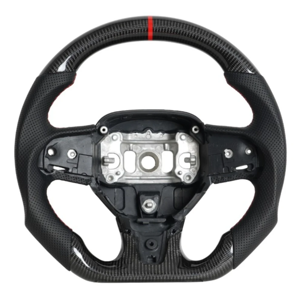 

Руль из настоящего карбона с круглой вершиной и плоским дном, с красной строчкой, подходит для Chrysler 300C 2015-2023, модифицированный гоночный руль.