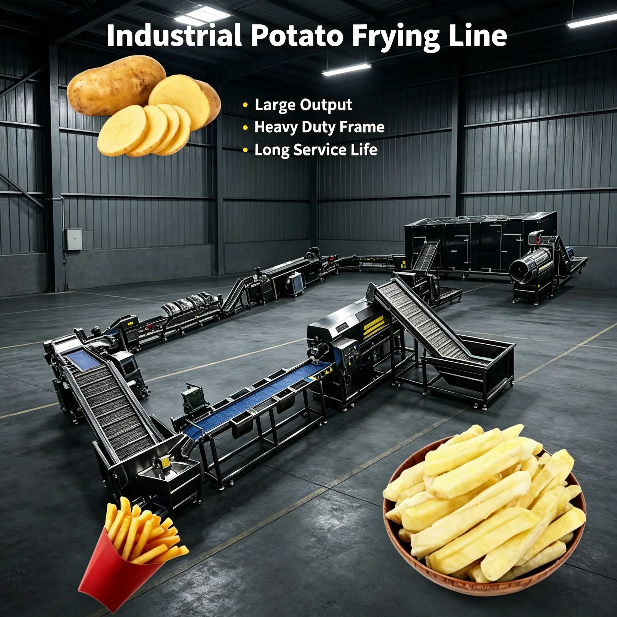 French Fries Production Line, Heavy‑duty Potato Chips Processing Unit Custom Layout For Industrial Snack Business Customized