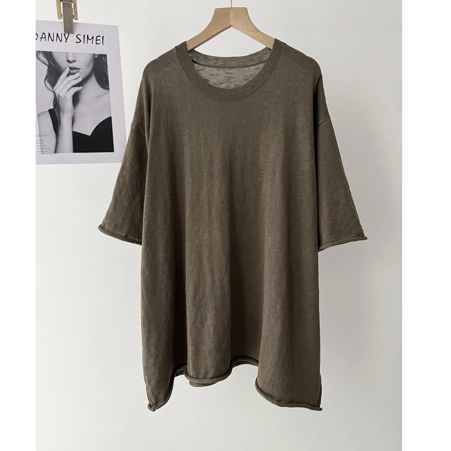 

Женский повседневный стильный легкий и свободный вязаный свитер с круглым вырезом и короткими рукавами, топ с короткими рукавами 16a-1021