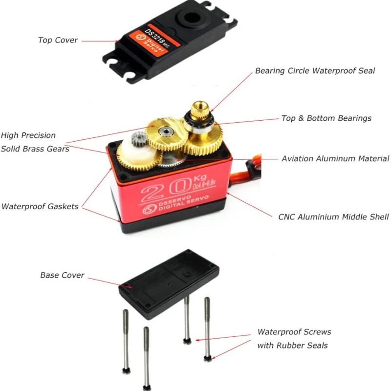 Waterproof Servo High Speed DS3218 20KG 180/270 Degree Digital Servo Baja Servo w/Metal Arm for 1/8 1/10 RC Cars