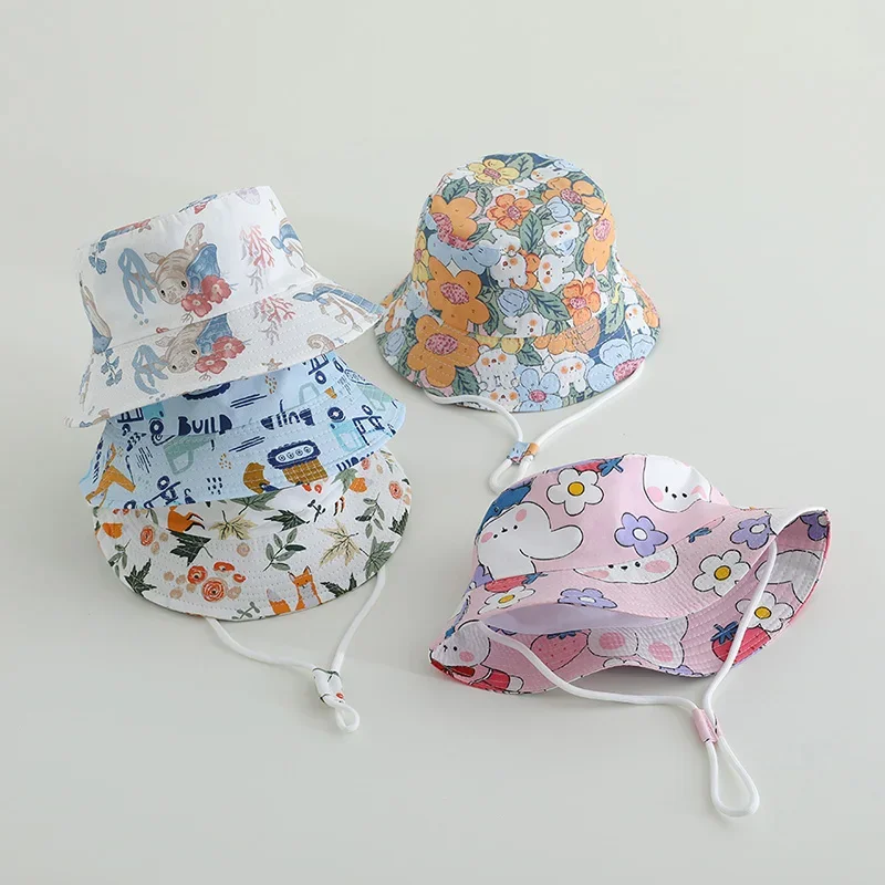 

Baby Summer Hat Cartoon Print Bucket Hats for Girls Boys Outdoor Beach Panama Sun Protection Cute Kids Accessories 2-4 Years Old