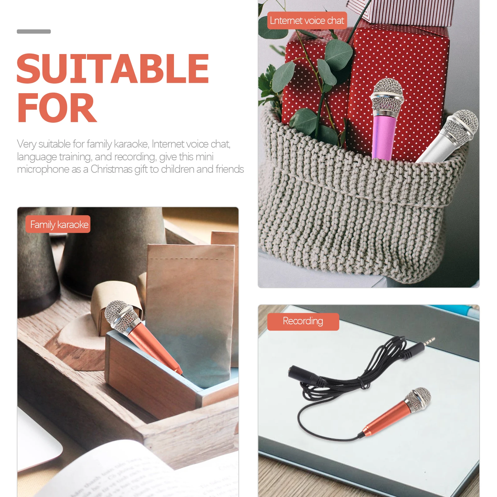 4 قطعة ميكروفونات محمولة معدنية محمولة باليد ميكروفونات صغيرة لتسجيل الغناء المنزلي للهاتف ميكروفون صغير #1