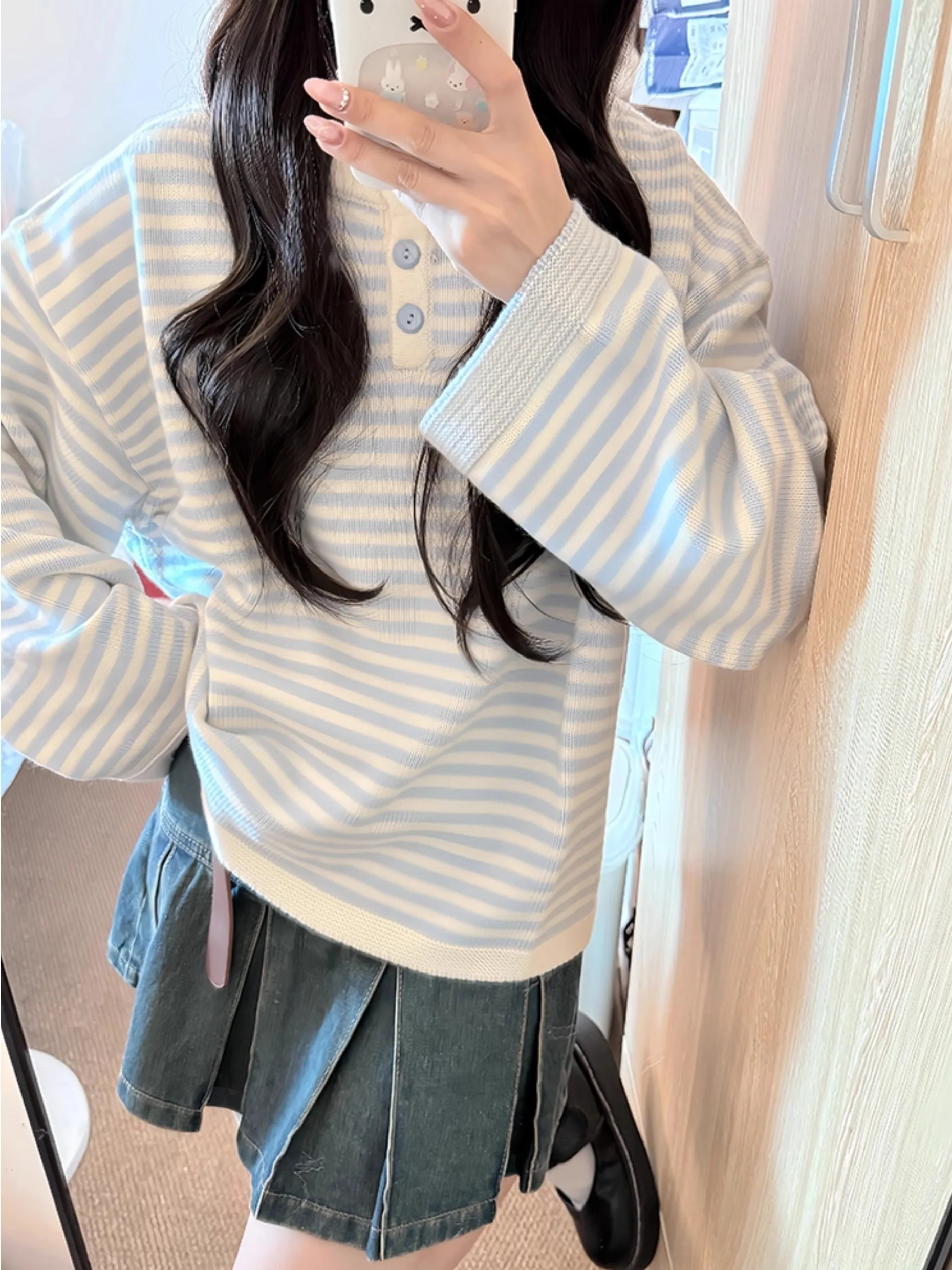 

Свободный женский вязаный топ в полоску, цветной свитер Blo, удобный ленивый свитер, осень-зима, Новое поступление, корейский Sle Long Sve