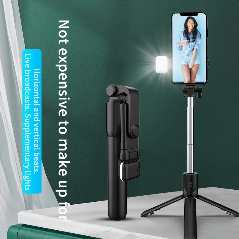 Portable LED Fill Light Microphone Tripod Live Video Phone Holder Photography Selfie Stick Recording Handle Stabilizer Bluetooth