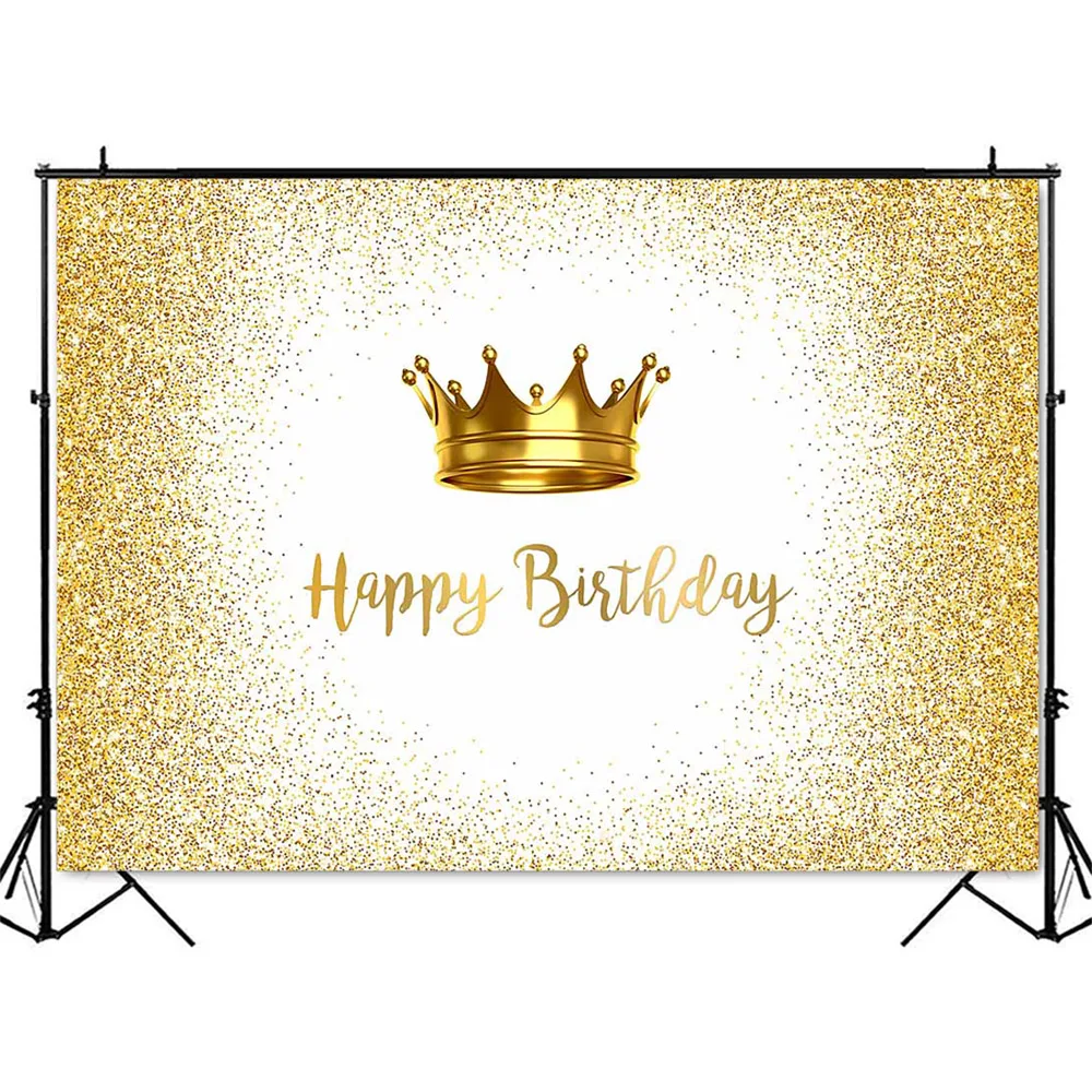 Happy Birthday Gold Glitter Photo Backdrop Royal Crown Prince Photocall Background for Studio Newborn Kids Children Photo Props