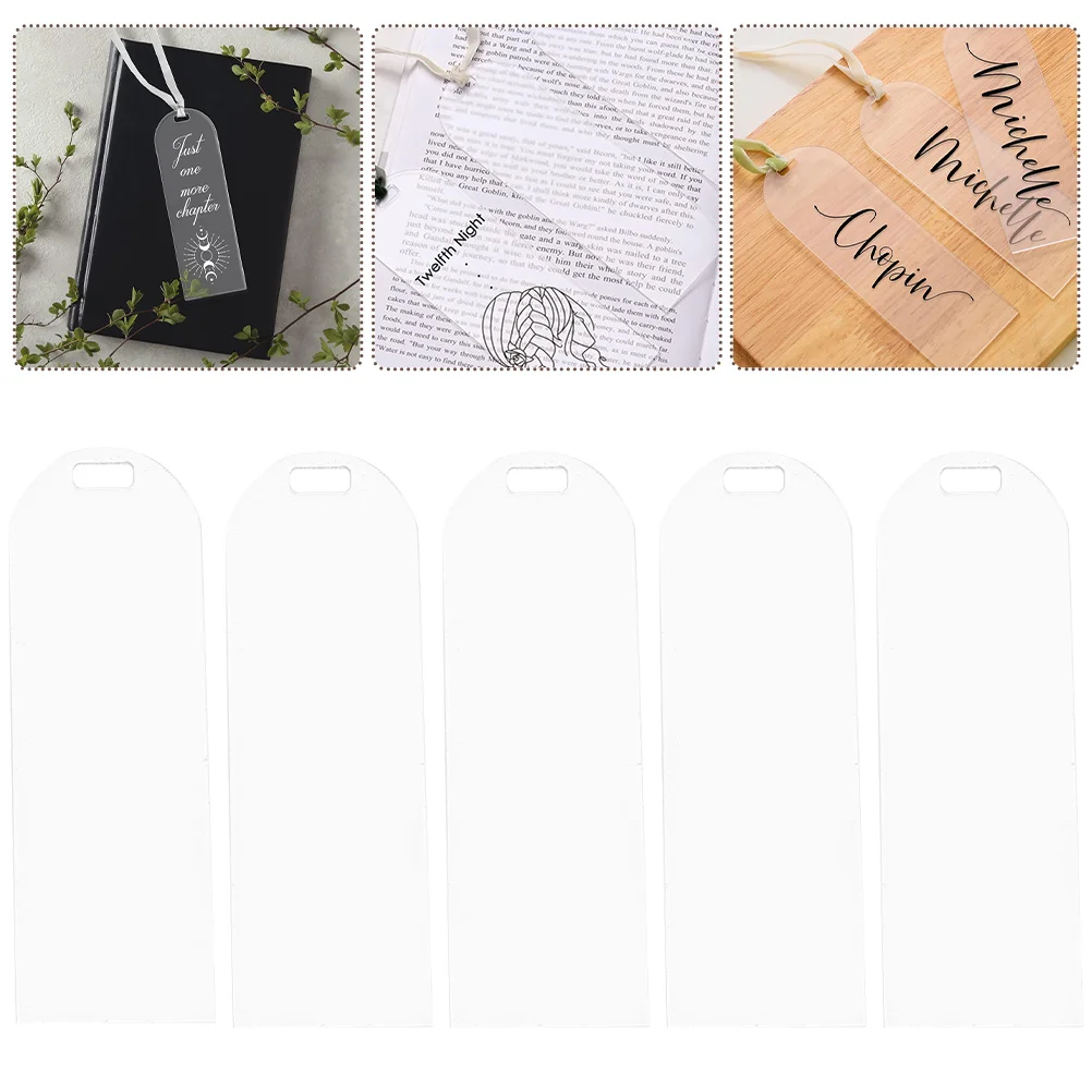 20 Pcs Transparent Blank Bookmark Label DIY Bookmarks Unfinished Acrylic Marker Clear Ribbon Reading Page