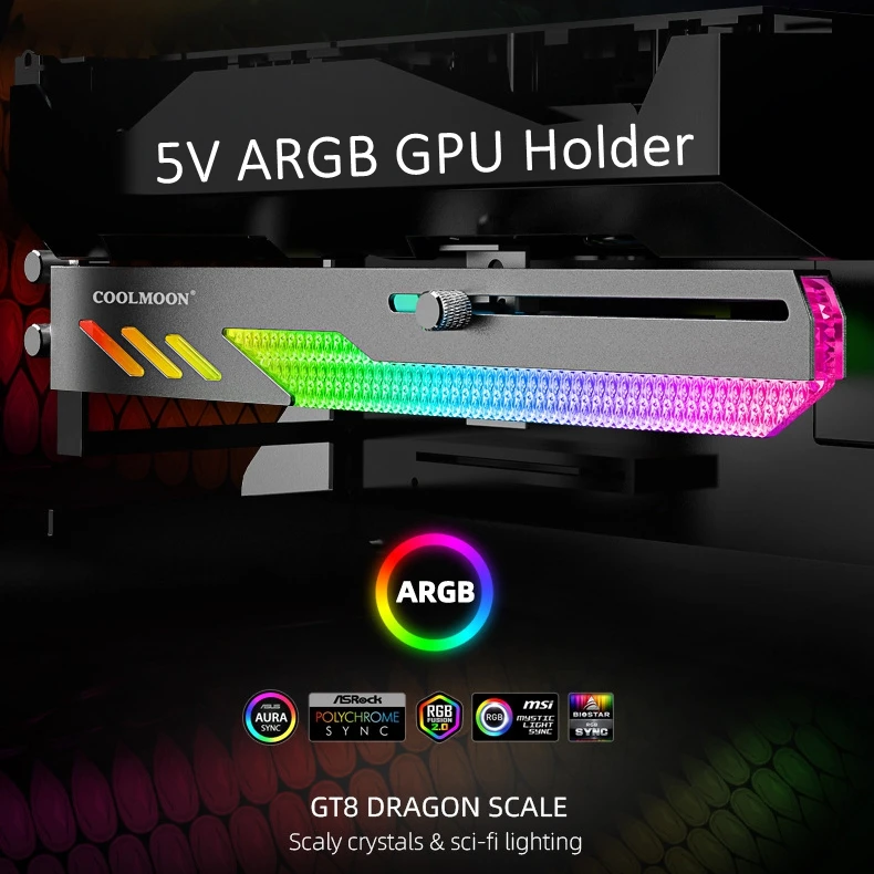 

ARGB VGA Holder ARGB Horizontal GPU Bracket Stand Video Card Support 5V3Pin Customize AURA SYNC 12V Water Cooler CPU