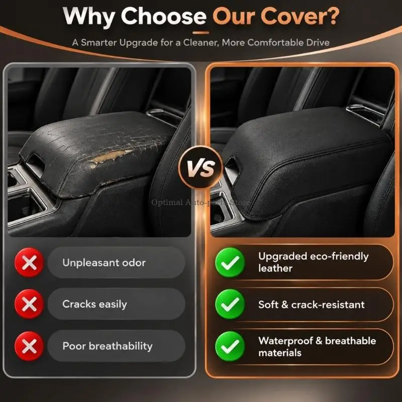  Black Leather Armrest Lid Cover with Elastic Retention for Console Use