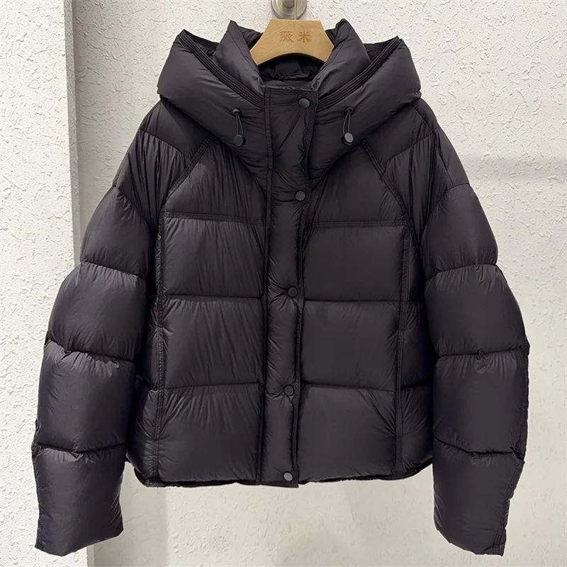 ZAROY Damen Winterjacke, verdickte warme Kapuzen-Baumwollparka, koreanischer Stil, einfarbig, vielseitig, lässiger kurzer Mantel, Schnee-Oberbekleidung, Winterjacke – Detail 6
