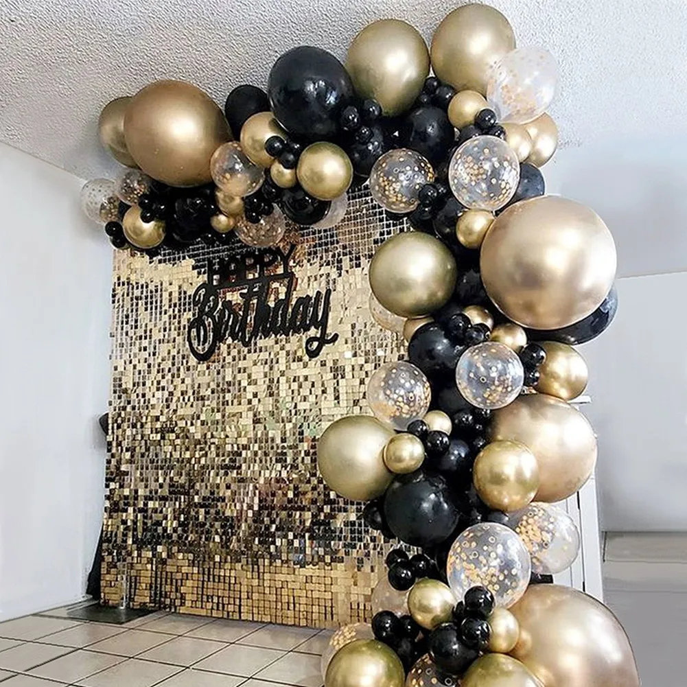 121Pcs Gold Black Balloons Arch Garland Kit Gold Sequins Balloons for Wedding Graduation Birthday Christmas Party Decor