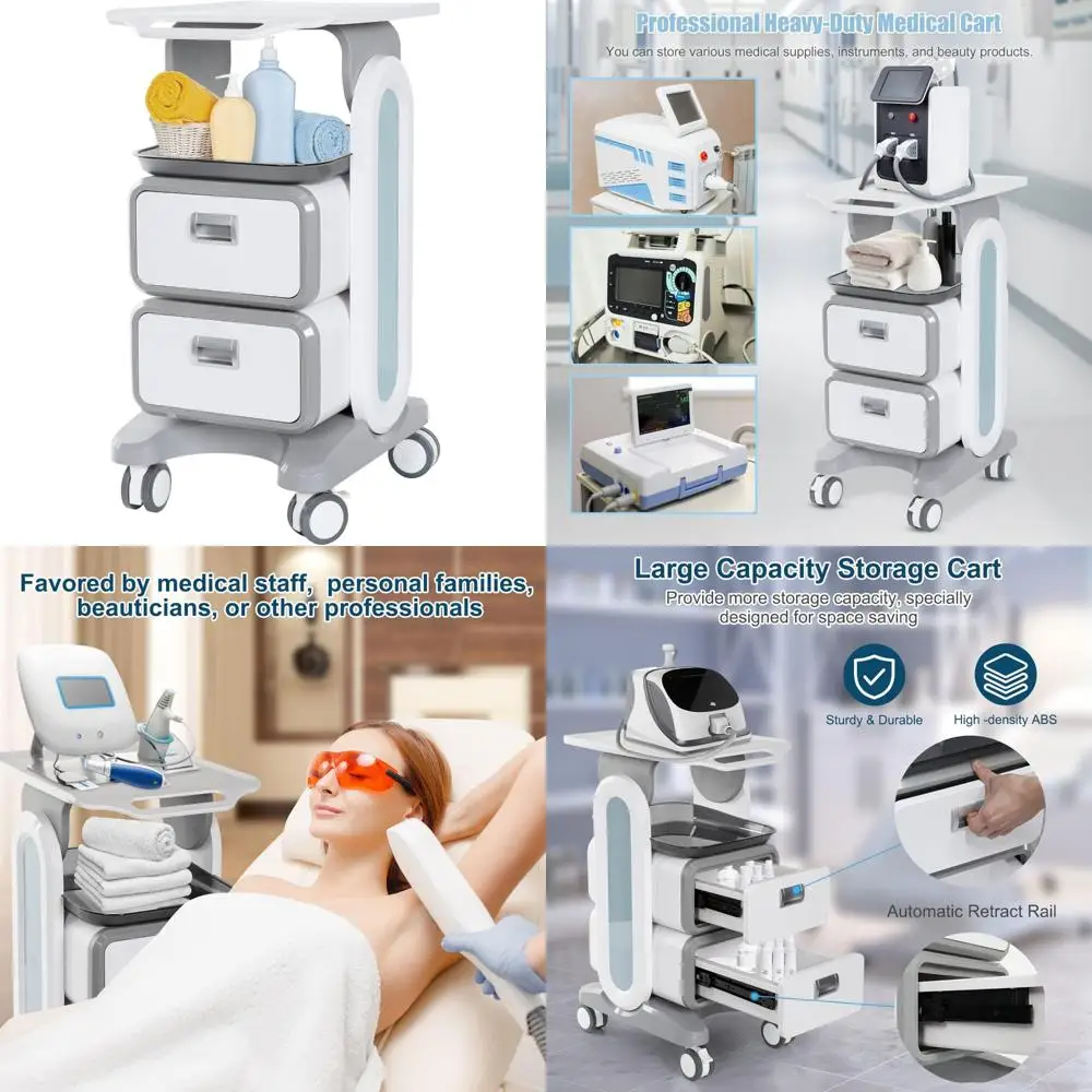 Portable Professional Ultrasound Imaging Scanner Cart with 130 lbs Capacity for Medical Use and Beauty Equipment Storage