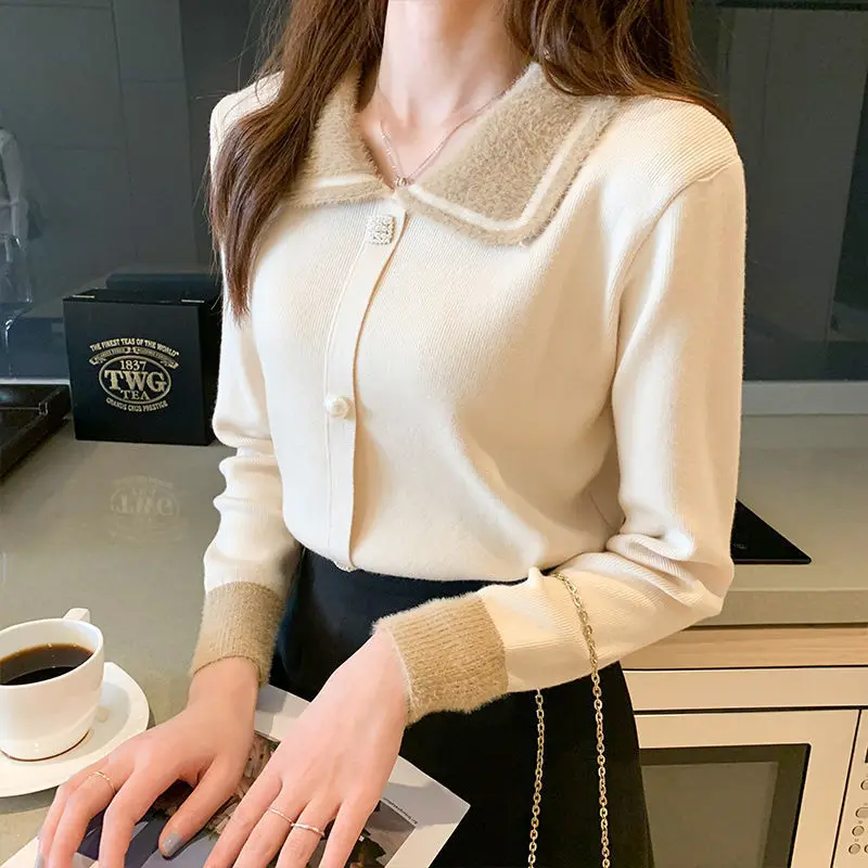 Sweet Contrast Knitting Pullovers Top Autumn Winter New Long Sleeve Academy All-match Sweaters Fashion Elegant Women Clothing