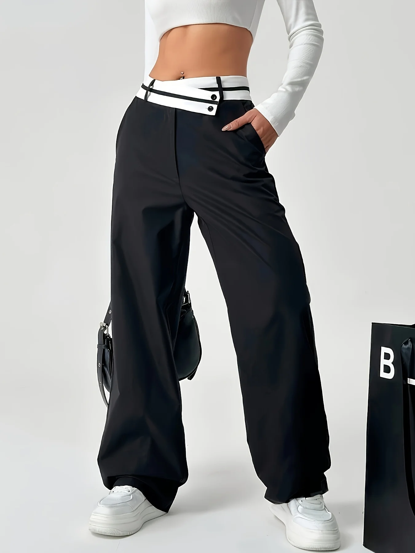 

Women's Fashion High-Waisted Straight Elegant Pants Ladies Casual Solid Color Vintage Slimming Straight Leg Trousers