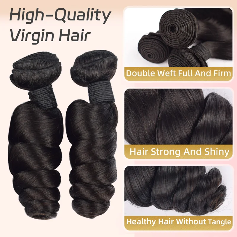 Bundel rambut gelombang longgar Peruvian 12-30inci bundel rambut manusia asli 100% bundel jalinan rambut Remy panjang