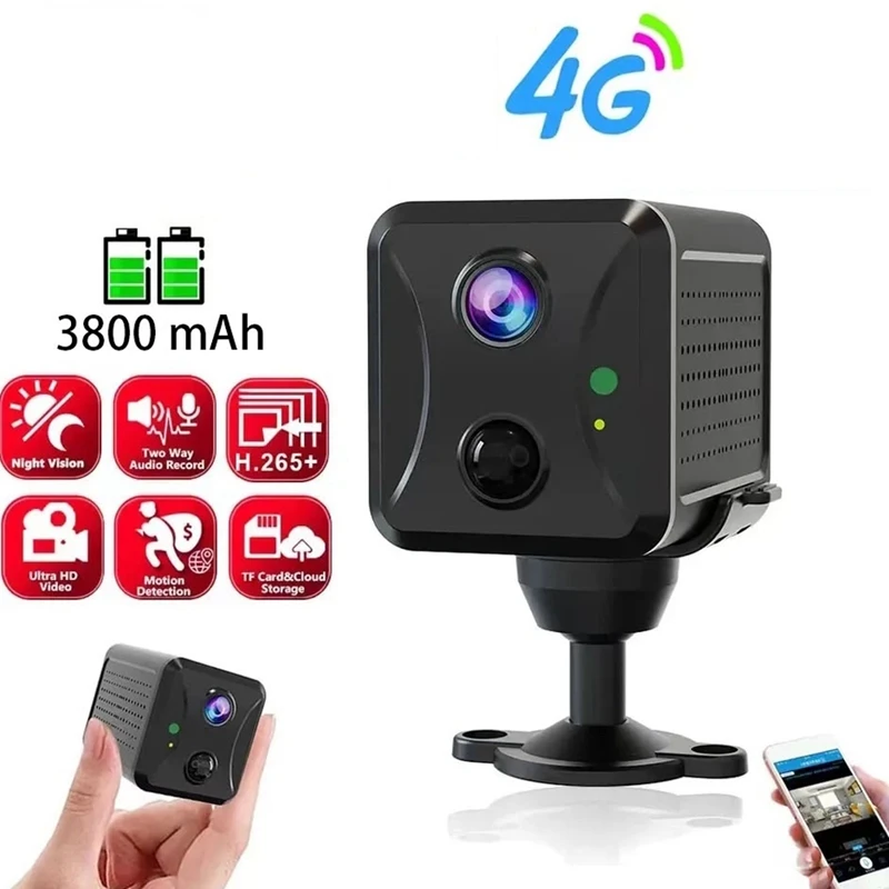 Mini 4G Security Camera1080p Survalance IP Camera 3800 Mah Big Battery Low Power Voice Intercom CCTV Camera Durable Easy Install