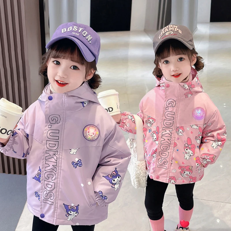 Sanurgente-Sweat à capuche chaud pour filles, veste en coton 3 en 1, ensemble 2 pièces, sweat-shirt d'extérieur, coupe-vent d'extérieur, Kuromi My Melody, hiver