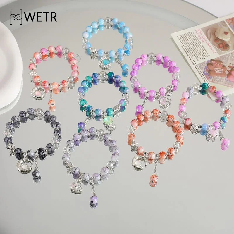 Bohemian Korean Ink Beads Bracelet Colorful Sun Moon Butterfly Tassel For Women Gift Summer Beach Party
