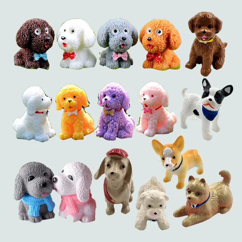 4pcs Dog Teddy Puppy Miniature Figurine Cartoon Stand Walk Sit DIY Accessories Doll House Decoration Simulation Animal Model Toy