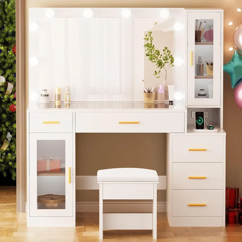 Factory Direct Simple Italian Makeup Table With Lamp And Socket Household Storage Dressing Table Dresser For Home