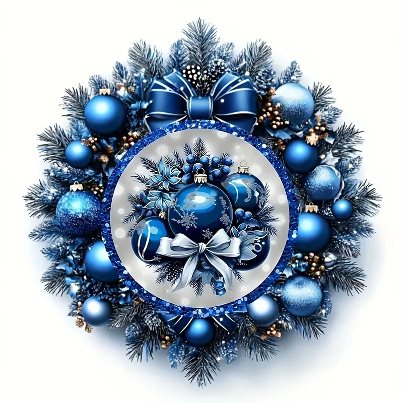 1 Stück, rustikales blaues Weihnachtskranz-Holzschild, perfekt für Haustür, Haus- und Gartendekoration, ideales Weihnachtsgeschenk, klassischer Stil, R