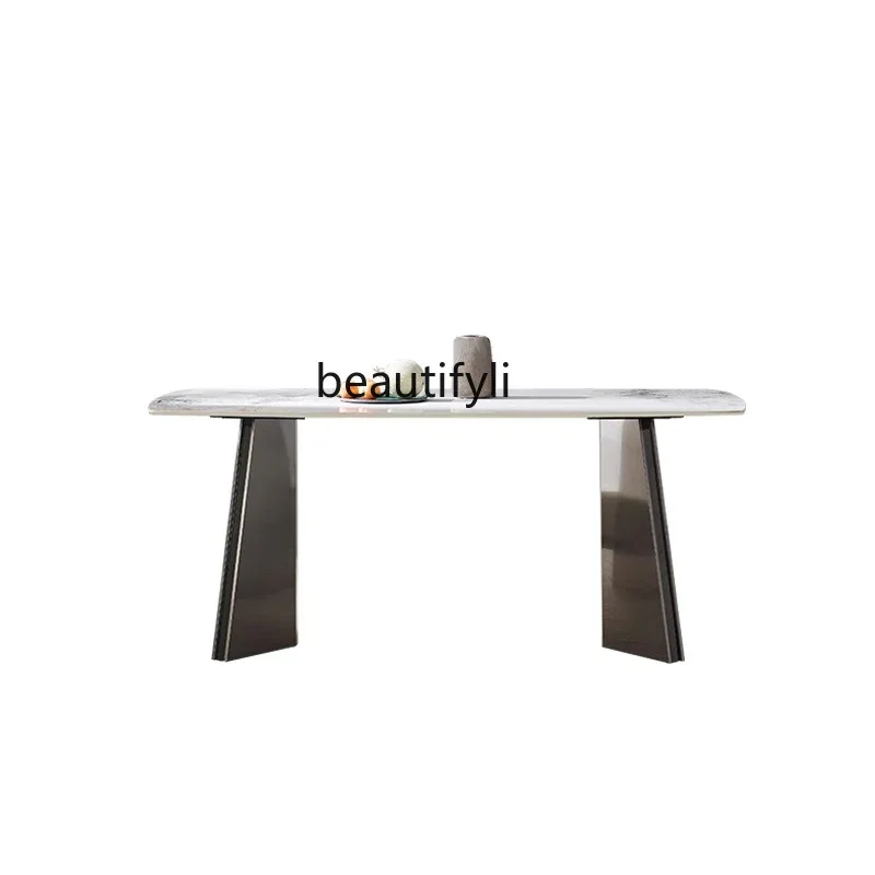 

Italian Light Luxury Modern Stone Plate Dining Table and Chair Household Small Apartment Simple Dining Table Creative Metal